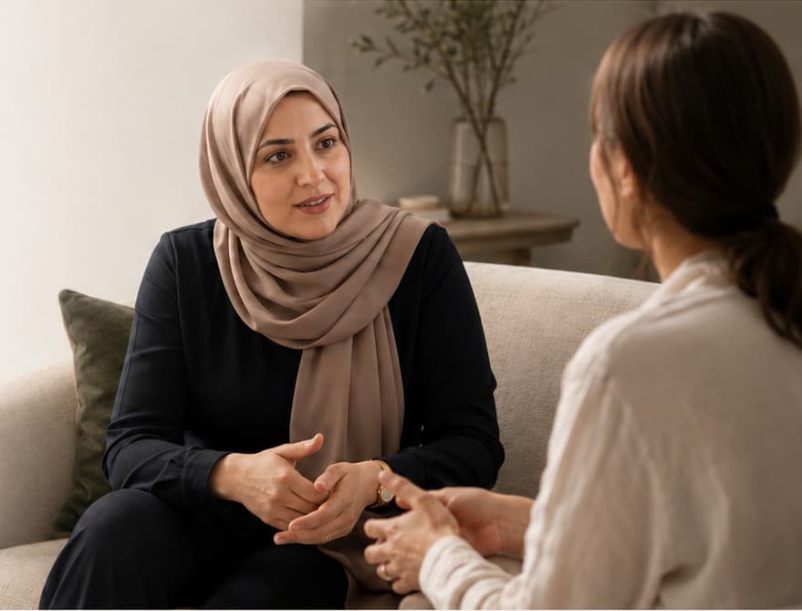 Een IKU Care-bemiddelaar in gesprek met een cliënte
